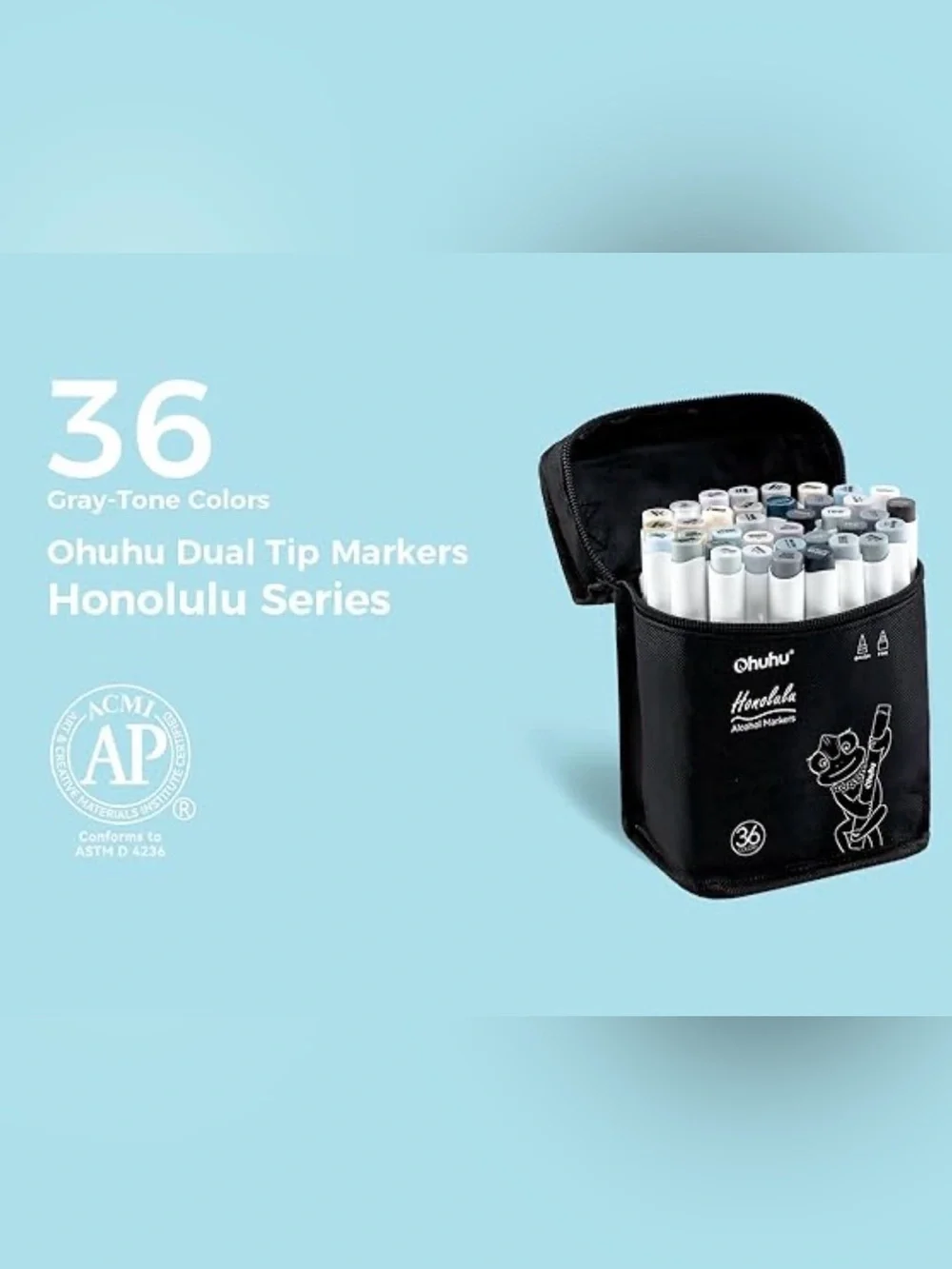 Ohuhu Dual Tip Art Markers - Cool Greys & Blues Set